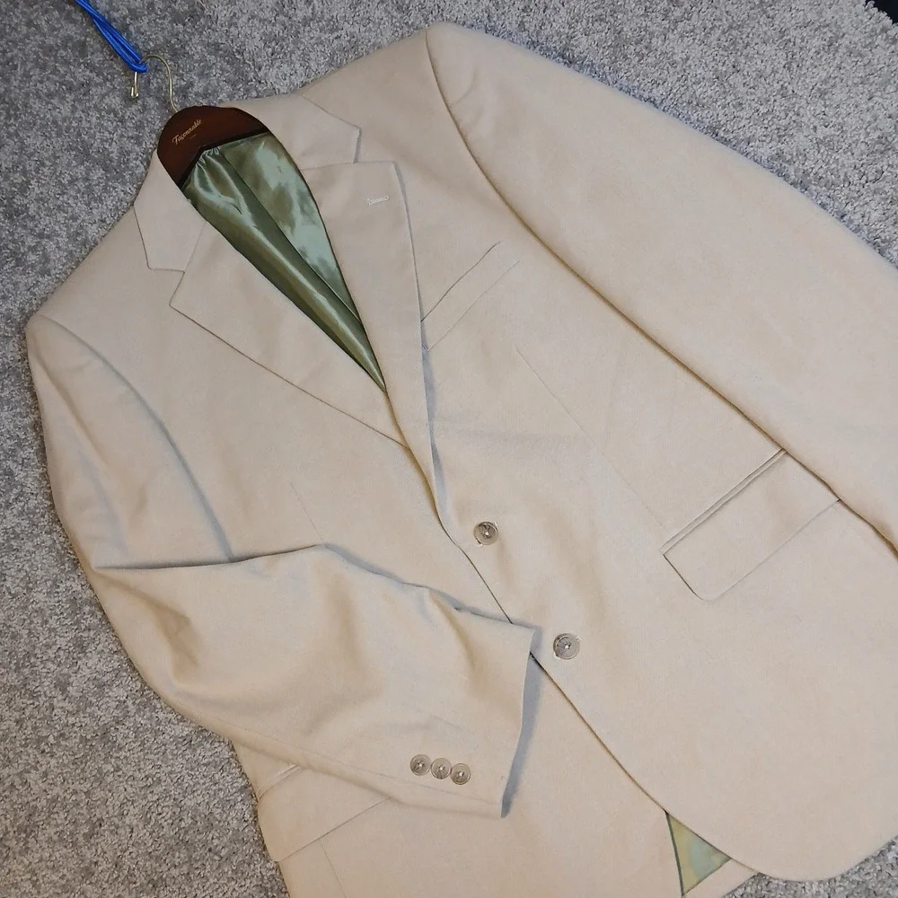 Alan Flusser Mens Tan Beige 2 Button Blazer Sport Coat 44R CHI-523